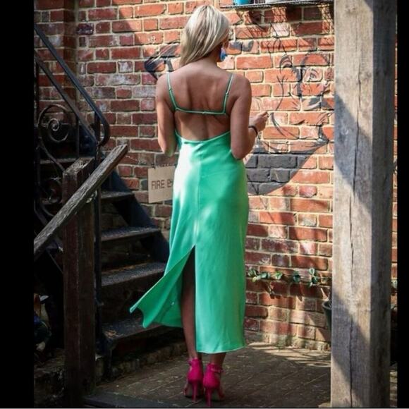 Zara Elegant Green Satin Slip Dress NWOT Size XXL - Picture 4 of 10